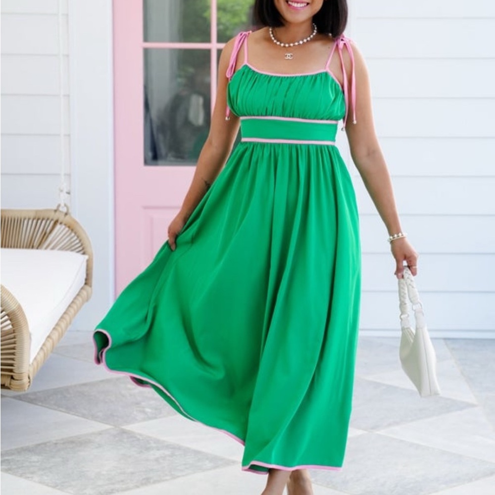 Entro Green Maxi Sundress with Spaghetti Straps